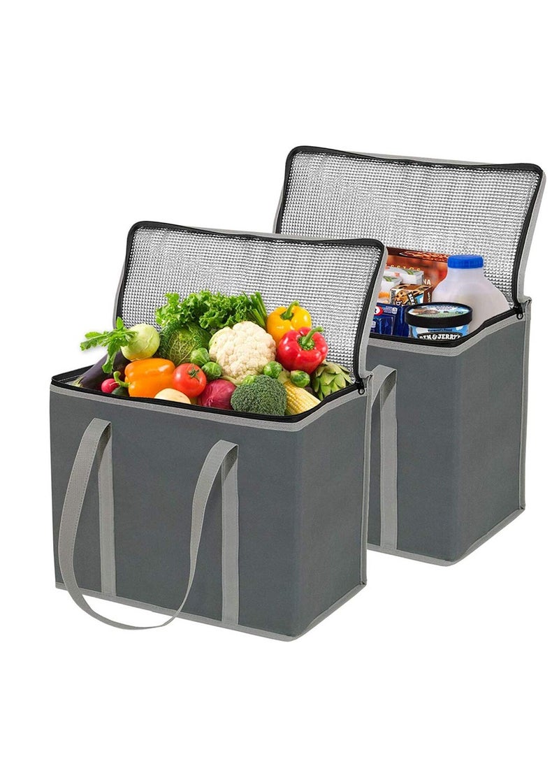 SYOSI - Foldaway Reusable Shopping Bags, Insulated Picnic Cooler Bag, Large Washable Ice Bag with Reinforced Bottom and Handles - Perfect for Hot or Cold Food, Food Delivery (2 PCS,Grey) - Image 1