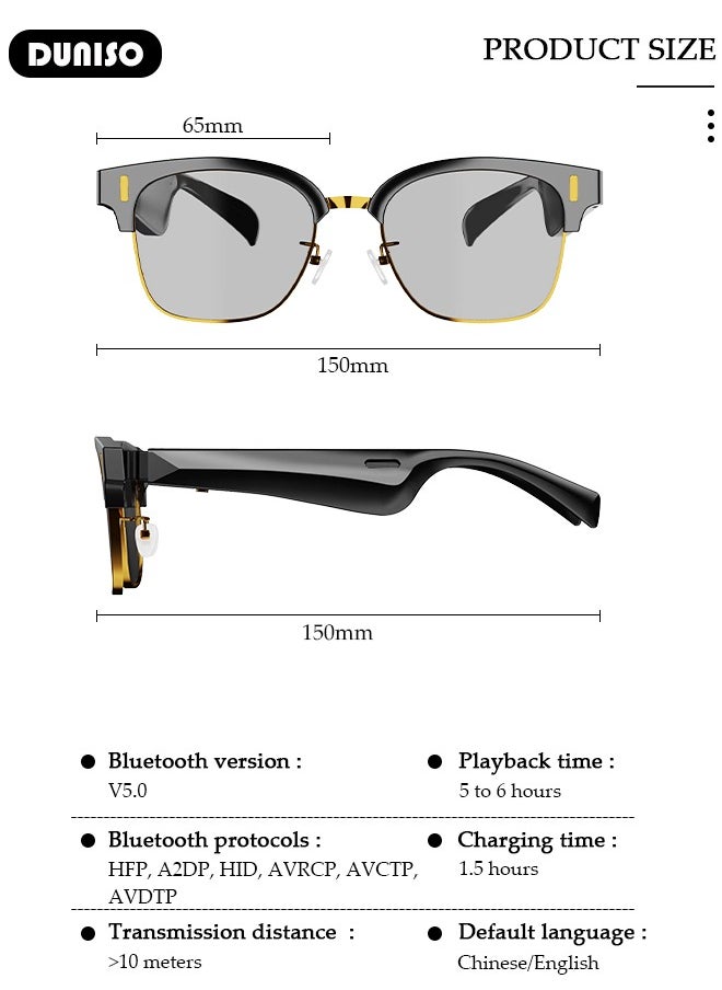 DUNISO Smart Bluetooth Glasses Earphones,Bluetooth Audio Glasses,  Bluetooth 5.0 Audio Glasses ,Open-Ear Audio for Driving, Cycling, Outdoor Sports for Women and Man,Open Ear Sound with Mic & Speakers  - Image 2