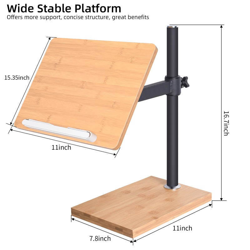 wishacc Book Stand Height Adjustable - Upright Bamboo Book Stand & Holder for Reading Hands Free, Desktop Adjustable Reading Height and Angle Book Rest with Page Clips - Image 4