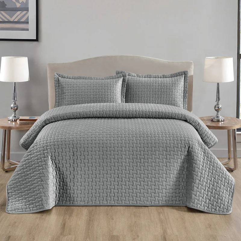 DWELL Dwell-Caylene Bedspread - 3 Pc Set-Bedspread 240 x 220 CM Pillow case 50 x 80 CM-Grey