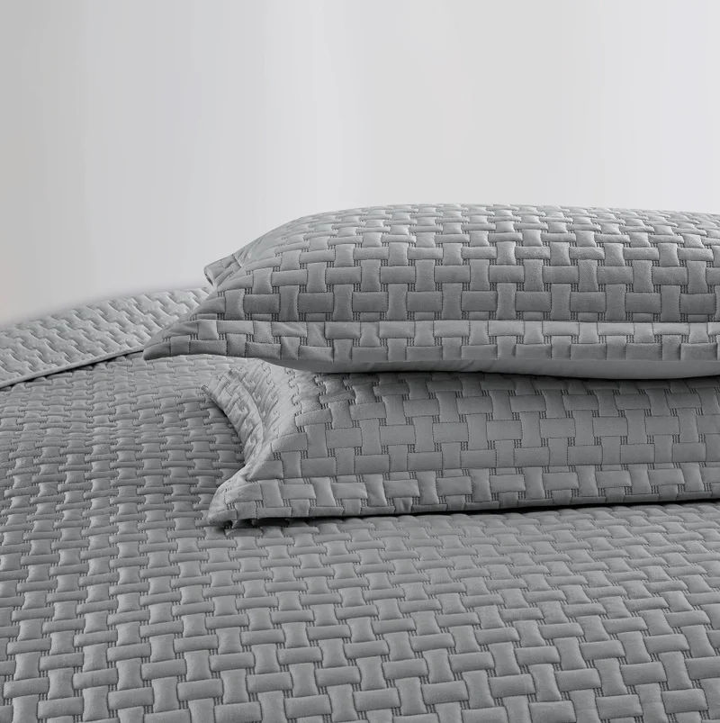 DWELL Dwell-Caylene Bedspread - 3 Pc Set-Bedspread 240 x 220 CM Pillow case 50 x 80 CM-Grey