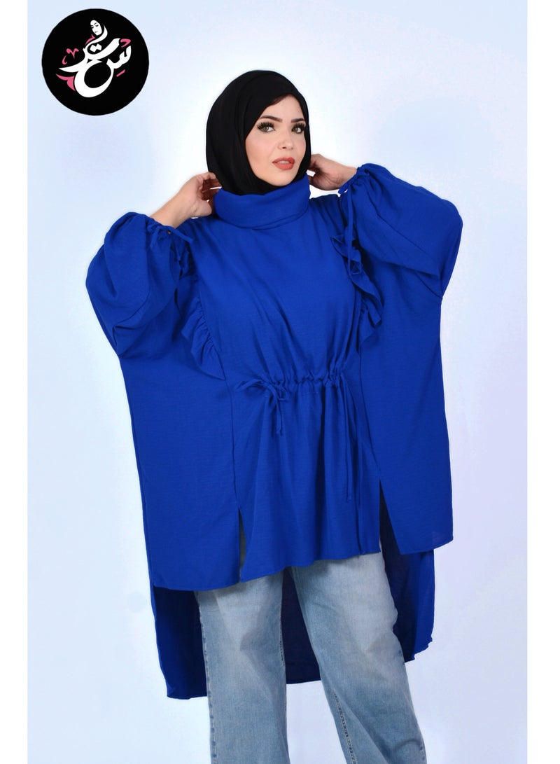 سِتر بلوزه اوفر سايز صيفي - ازرق - Image 3