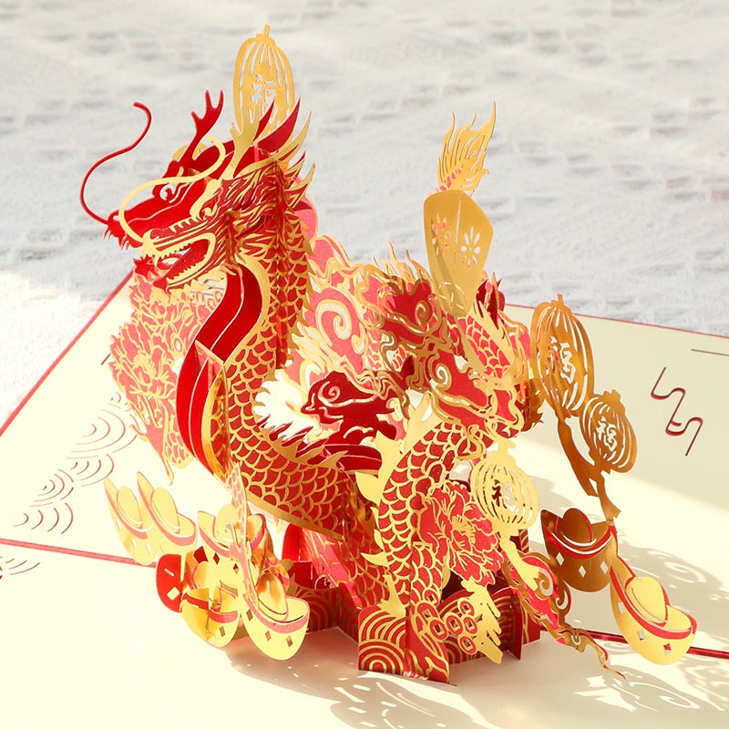 Popular Chinese Style Birthday 3D Stereo Greeting Card Creative Stamping Dragon Employee Customer Blessing Card - Image 3