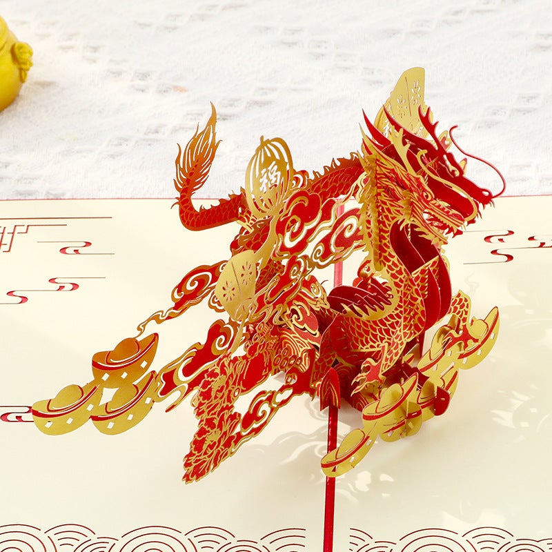 Popular Chinese Style Birthday 3D Stereo Greeting Card Creative Stamping Dragon Employee Customer Blessing Card - Image 4