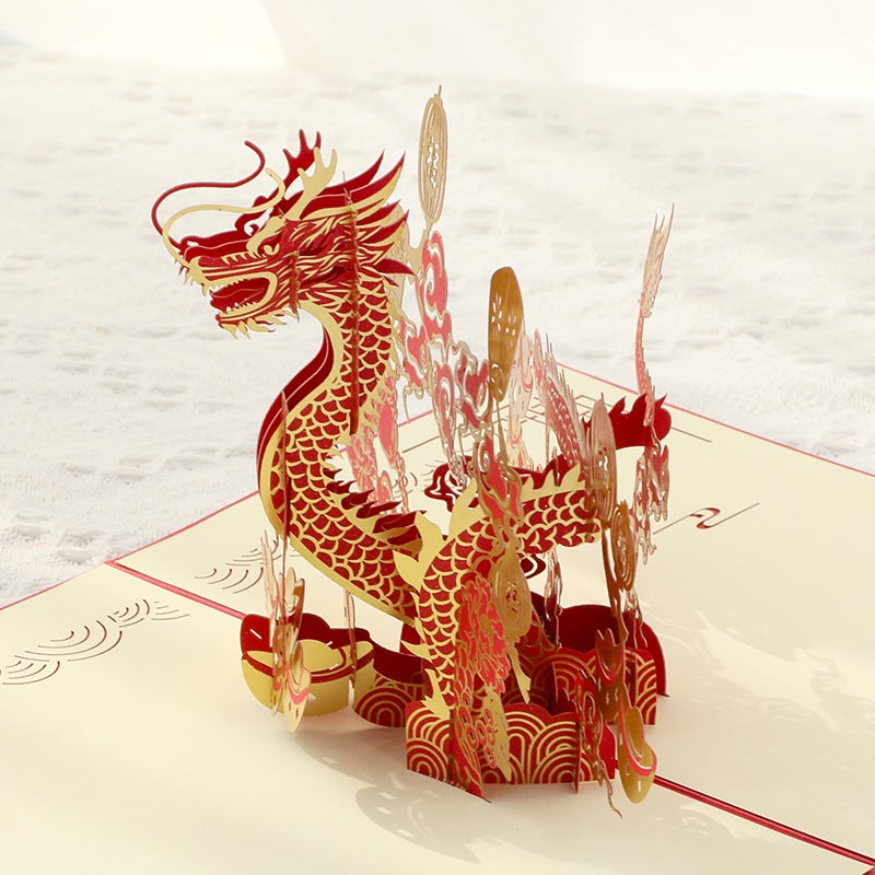 Popular Chinese Style Birthday 3D Stereo Greeting Card Creative Stamping Dragon Employee Customer Blessing Card - Image 5