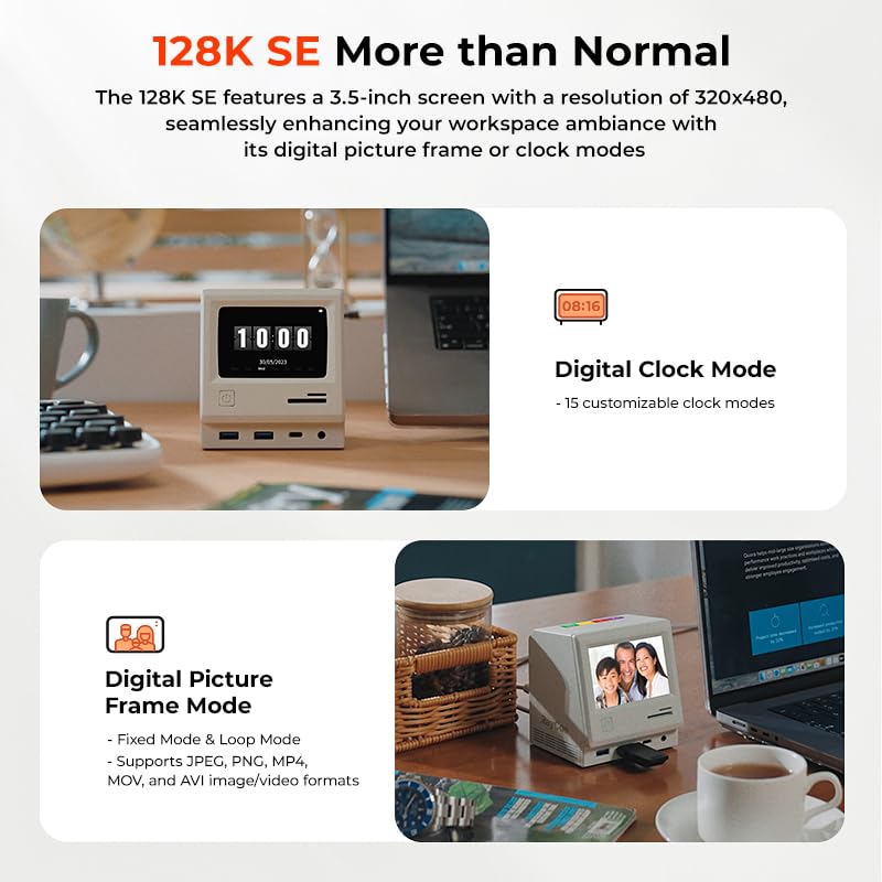 RayCue 128K SE Docking Station Triple Monitor, Digital Clock/Photo Frame,13-in-1 USBC Dock Triple 4K Display for MacBook Windows, 3 HDMI, USB C Data, Ethernet, Audio, 5 USBA Ports, 45W Power Adapter - Image 4