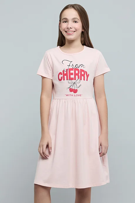 أر أند بي Typography Print Fit & Flare Dress with Short Sleeves