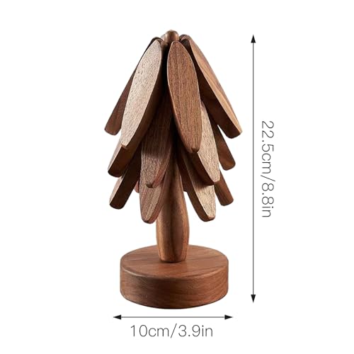 SpaLoo Wooden Tree Coasters Trivets for Hot Dishes Trivets for Hot Pots and Pans Wooden Tree Trivet Set 3 or 4 Wooden Trivet 1 Stand Christmas Coasters Walnut4pcsA - Image 3