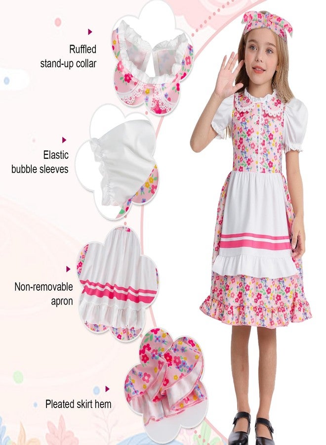 WonderBabe Prairie Dress Girls Pioneer Colonial Costume Floral 1800s Pilgrim Costume Kids Halloween Party Dress Up Outfit size 6-7 - Image 3