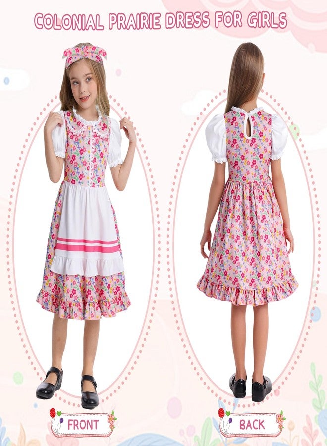 WonderBabe Prairie Dress Girls Pioneer Colonial Costume Floral 1800s Pilgrim Costume Kids Halloween Party Dress Up Outfit size 6-7 - Image 2