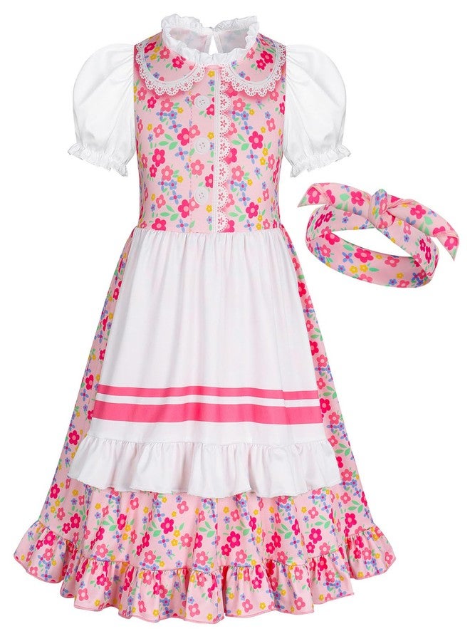 WonderBabe Prairie Dress Girls Pioneer Colonial Costume Floral 1800s Pilgrim Costume Kids Halloween Party Dress Up Outfit size 6-7 - Image 1