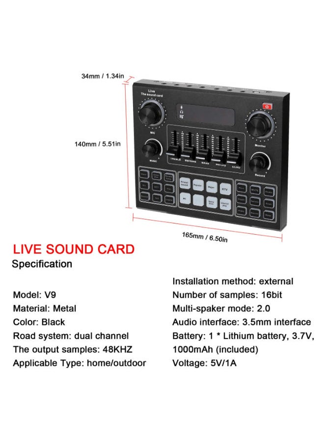 SHOPI - Full Set Of V9 Sound Card With BM-800 Condenser Microphone Capacitor Recording Microphone Audio Interface Studio Stereo Live Streaming Sound Card - Image 1