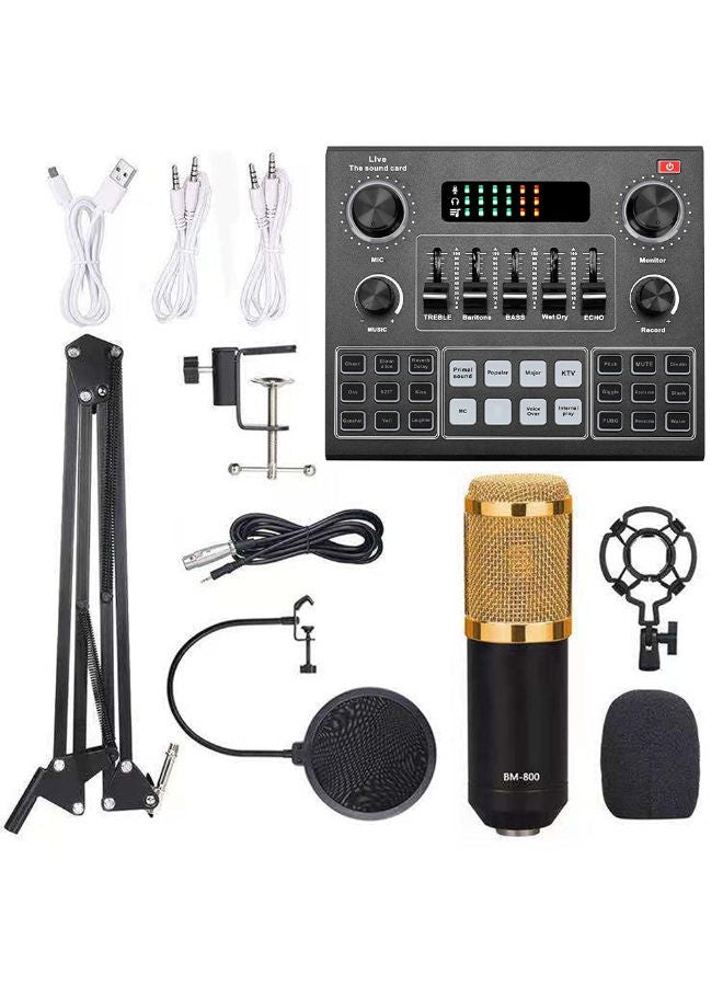 SHOPI Full Set Of V9 Sound Card With BM-800 Condenser Microphone Capacitor Recording Microphone Audio Interface Studio Stereo Live Streaming Sound Card