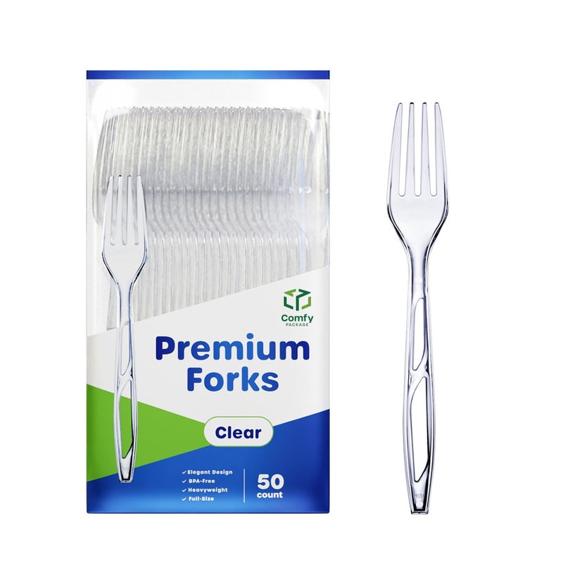 Comfy Package [50 Count] Premium Heavyweight Disposable Forks - Clear Plastic Forks  Plastic Cutlery  Perfect for Parties  Events  and Catering - Image 1
