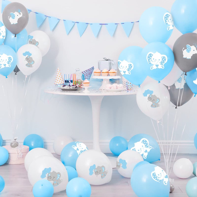 Aoriher 45 Pieces Elephant Balloon 12 Inch Baby Shower Elephant Balloon for Baby Boy Girl Gender Reveal Animal Themed Birthday Party Supplies Indoor Outdoor Decor(Blue, Gray, White) - Image 3