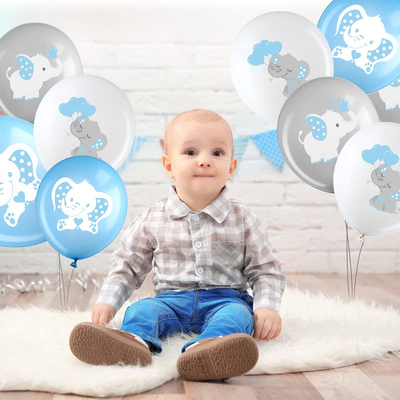 Aoriher 45 Pieces Elephant Balloon 12 Inch Baby Shower Elephant Balloon for Baby Boy Girl Gender Reveal Animal Themed Birthday Party Supplies Indoor Outdoor Decor(Blue, Gray, White) - Image 4
