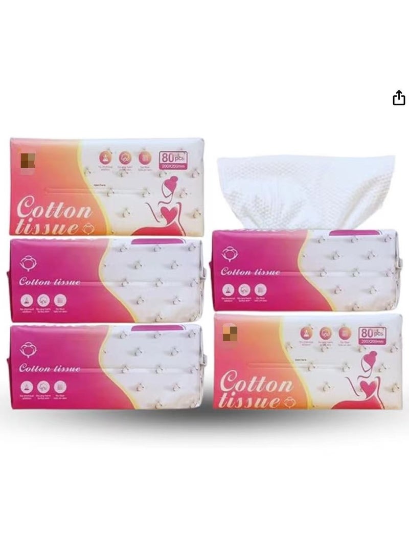 Yahor Facial Cotton Tissue, 100% Pure Soft Cotton, 80-Sheet×5 Pack – 400 Sheets, Ideal for Makeup Removal & Baby Care, Dry& Wet Use - Image 1