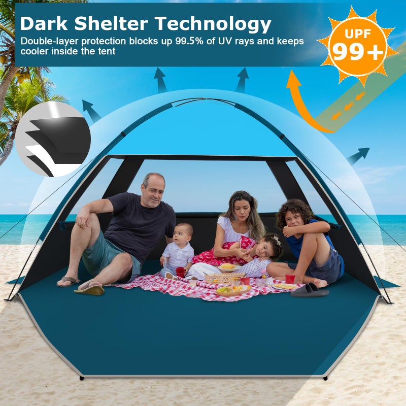 COMMOUDS Beach Tent Sun Shade for 3/4-5/6-7/8-10 Person, UPF 99+ Beach Sun Shelter Canopy Tent, Lightweight, Easy Set Up and Carry - Image 3