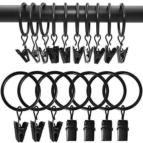 AMZSEVEN AMZSEVEN 90 Pack Curtain Rings with Clips Drapery Clips with Rings Drapes Rings 126 in Interior Diameter Fits up to 1 in Curtain Rod Black 