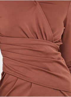 Styli Pleated Waist V Neck Bodycon Midi Dress  - Image 3