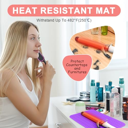 Suafrnut Plus Size Silicone Heat Resistant Mat, Portable Travel Hot Tools Pad Cover for Curling Iron, Flat Iron, Hair Straightener and Other Hair Styling Tools(12.0" x 9.0") - Image 2