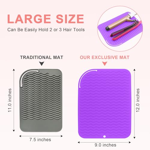 Suafrnut Plus Size Silicone Heat Resistant Mat, Portable Travel Hot Tools Pad Cover for Curling Iron, Flat Iron, Hair Straightener and Other Hair Styling Tools(12.0" x 9.0") - Image 4