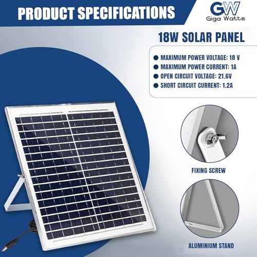 Gigawatts HSL-18W Solar Panel Water Resistant & Durable 18V 1A Power PV Board Portable Charger for Battery Charging Home Camping (Pack of 1) - Image 2