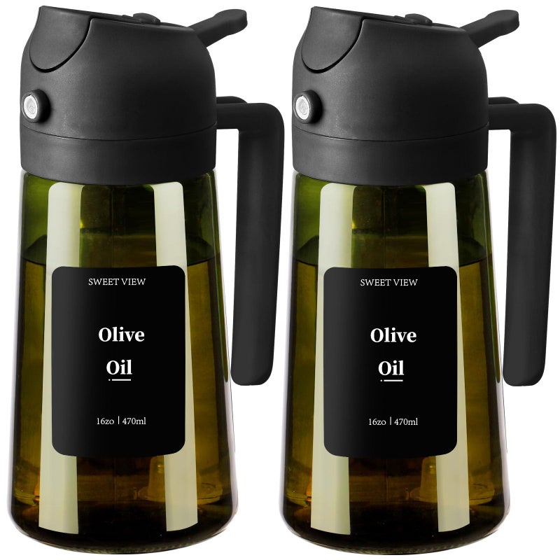 SWEET VIEW 2PCS Olive Oil Dispenser and Oil Sprayer â€“ 16oz/470ml Glass Light-Proof Oil Pourer for Kitchen, Air Fryer, Cooking, Salad, and BBQ - Image 1