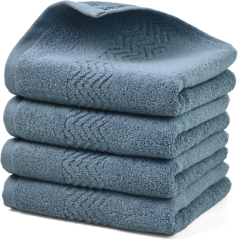 Cleanbear Hand Towel for Bathroom, 100% Cotton, Quick Dry & Lightweight Hand Towels with Wavy Pattern, Lint Free and Durable, 4 Pack, 13 x 28 Inch (Blue-Gray) - Image 1