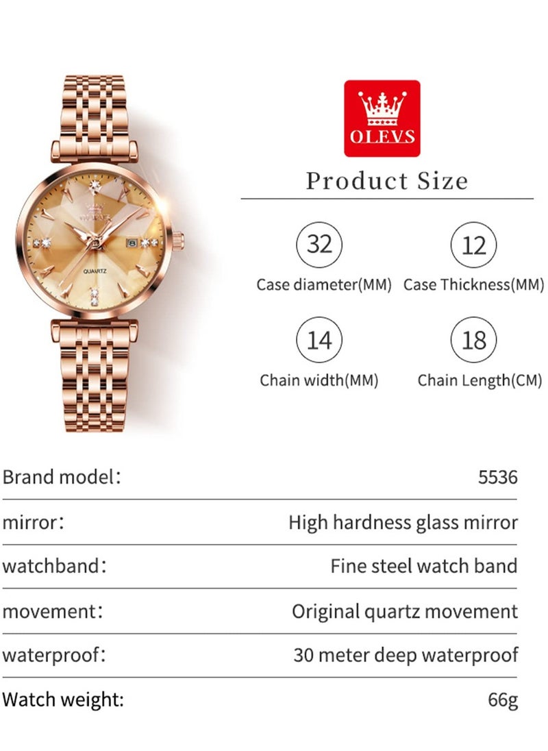 Watches for Women Stainless Steel Quartz Water Resistant Analog Watch 5536