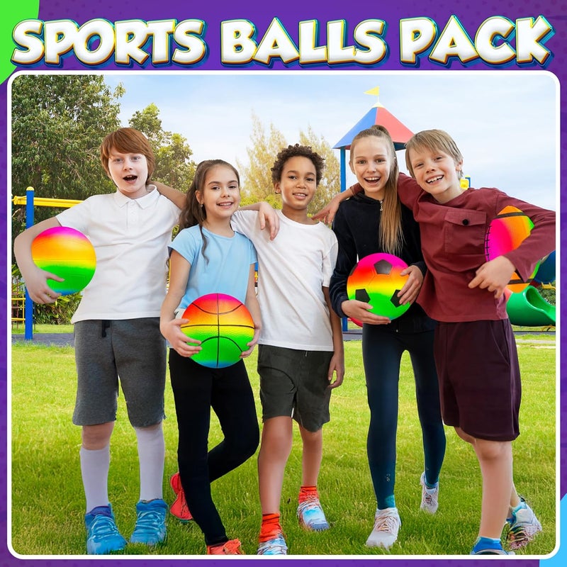 PlayBolt Rainbow Sports Balls for Kids & Toddlers - (Pack of 4) 8.5-Inch Neon Sport Ball Set Includes Football, Soccer, Basketball, & Playground Balls, Toy Balls for Indoor/Outdoor - Image 5