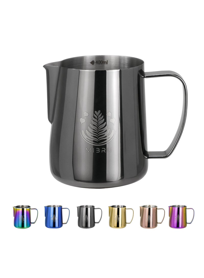 ميبرو بتشر حليب مع مقياس لتحضير القهوة و الكابتشينو وتبخير احترافي إبريق لصنع رغوة الحليب من الستانلس ستيل اسود 400 مل - Image 1