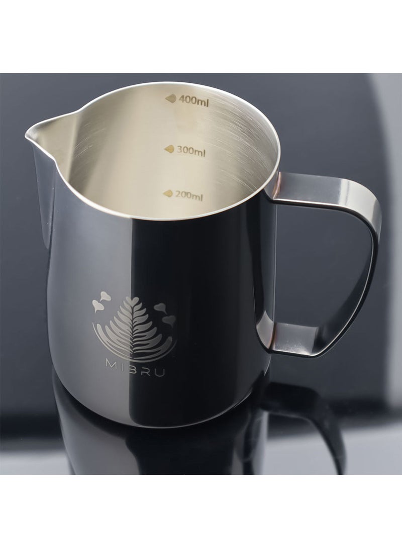 ميبرو بتشر حليب مع مقياس لتحضير القهوة و الكابتشينو وتبخير احترافي إبريق لصنع رغوة الحليب من الستانلس ستيل اسود 400 مل - Image 5