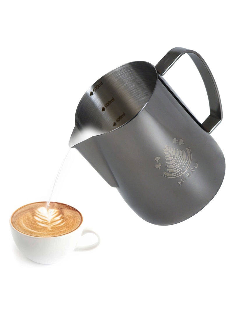 ميبرو بتشر حليب مع مقياس لتحضير القهوة و الكابتشينو وتبخير احترافي إبريق لصنع رغوة الحليب من الستانلس ستيل اسود 400 مل - Image 2