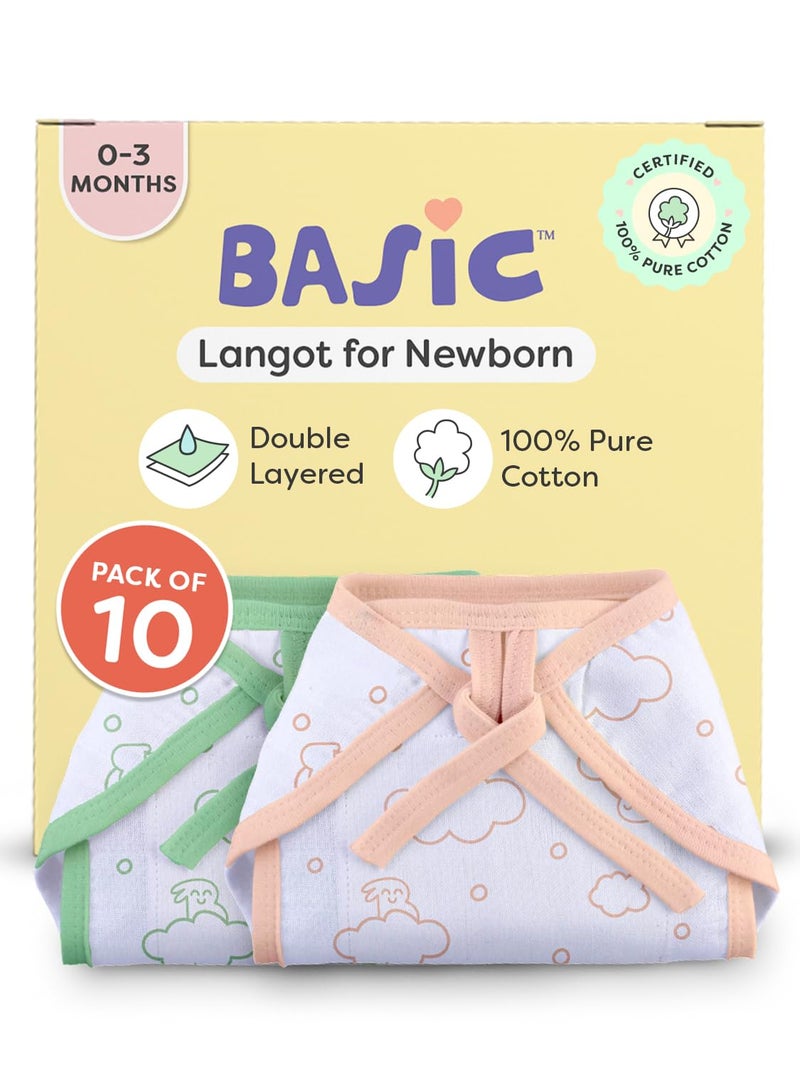 SuperBottoms BASIC 100% Pure Cotton Langot for New Born 0-3 Months – Baby Gift Set for New Born – Pack of 10 – Fits Up To 5 kg - Image 2