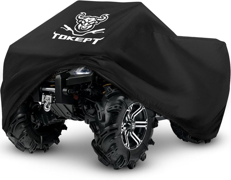 Tokept ATV Cover Heavy Duty Black Waterproof Oxford Fabric Protective 4 Wheeler Quad Cover for 86 Kawasaki Honda Polaris Yamaha 86L x 38W x 42H