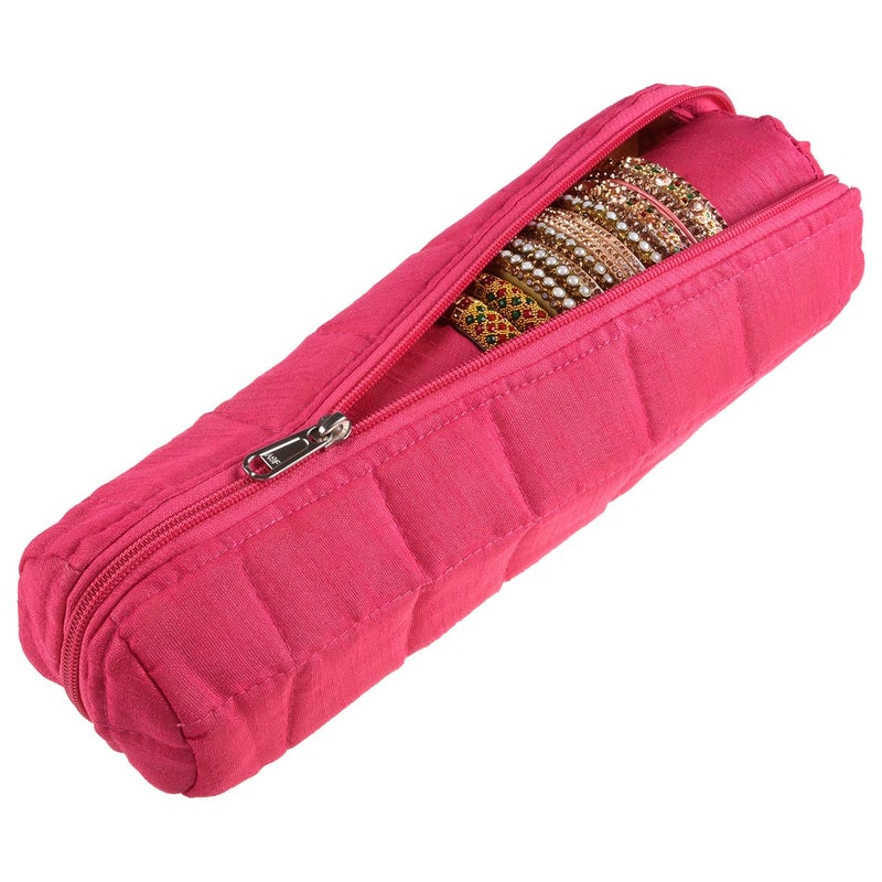 Kuber Industries Kuber Industries Single Rod Bangle Box | Polyester Watch Organizer for Small Jewellery | Travelling Bracelets Organizer with Zipper | Pink - Image 1