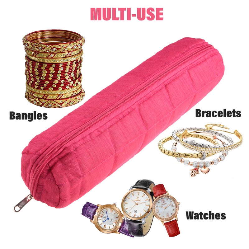 Kuber Industries Kuber Industries Single Rod Bangle Box | Polyester Watch Organizer for Small Jewellery | Travelling Bracelets Organizer with Zipper | Pink - Image 4