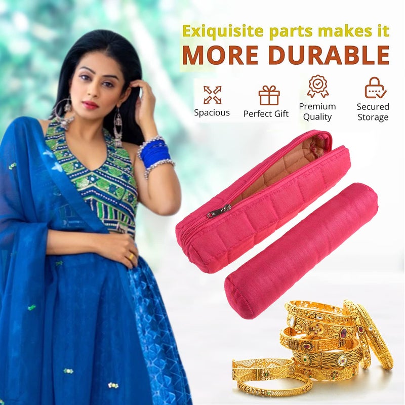 Kuber Industries Kuber Industries Single Rod Bangle Box | Polyester Watch Organizer for Small Jewellery | Travelling Bracelets Organizer with Zipper | Pink - Image 5