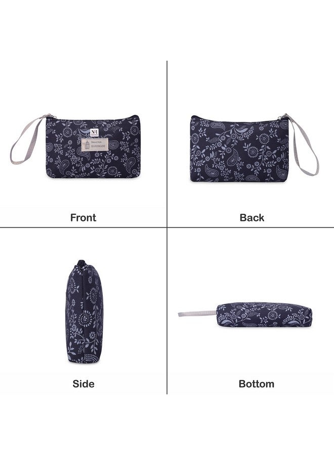 NFI essentials Print Makeup Pouches for Women Small Stylish Pouch for Makeup Accessories Travel Pouch Cosmetic Pouches Toiletry Bag for Women Make up Pouch for Girls Blue Dark Blue - Image 2