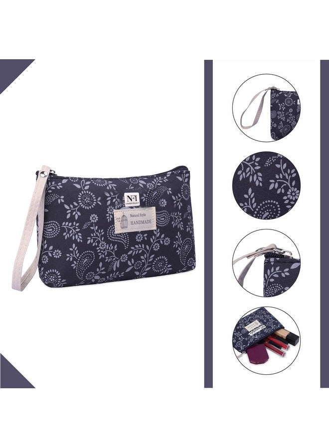 NFI essentials Print Makeup Pouches for Women Small Stylish Pouch for Makeup Accessories Travel Pouch Cosmetic Pouches Toiletry Bag for Women Make up Pouch for Girls Blue Dark Blue - Image 3