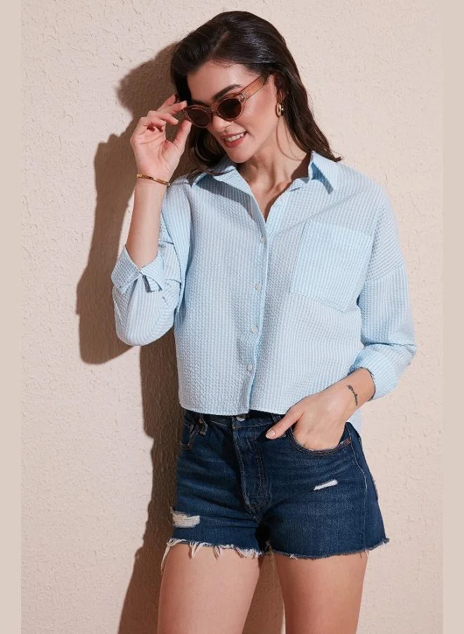 Lela Lela Regular Fit Striped Chest Pocket Textured Shirt Women's SHIRT 6772870