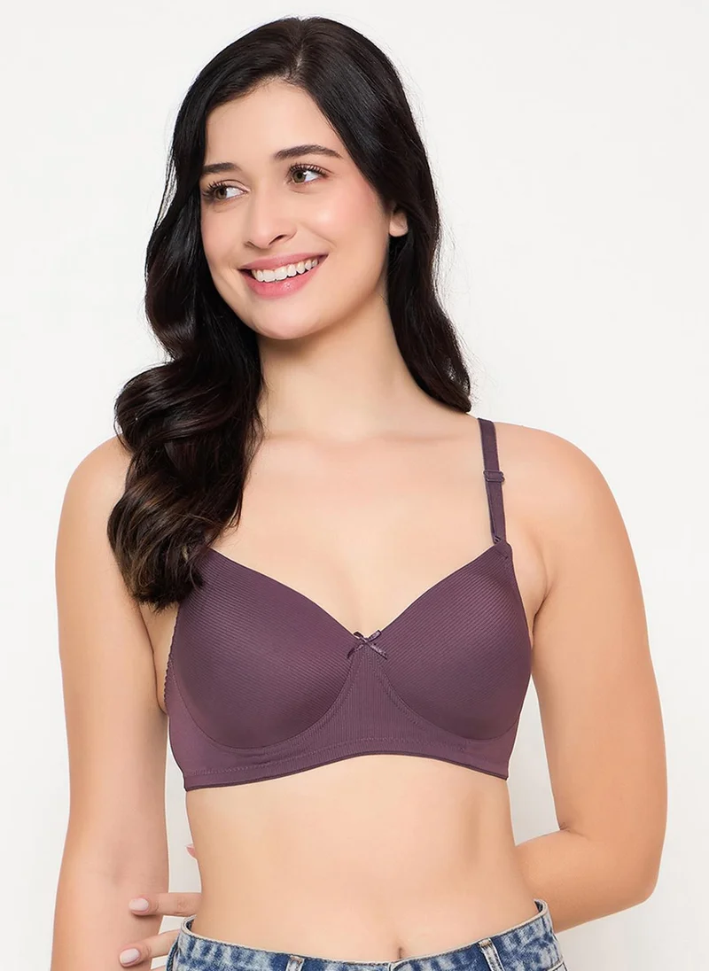 كلوفيا Clovia Padded Non-Wired Full Coverage Self Striped Multiway T-shirt Bra in Wine Colour