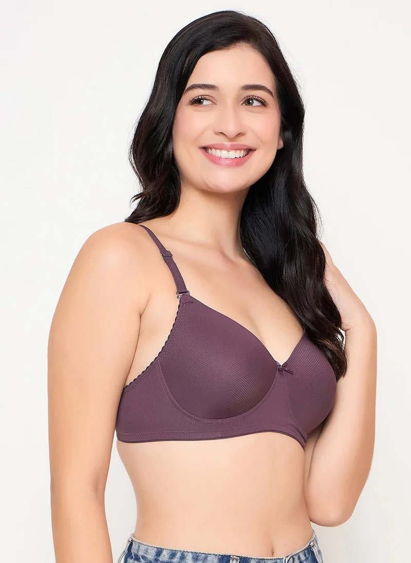 كلوفيا Clovia Padded Non-Wired Full Coverage Self Striped Multiway T-shirt Bra in Wine Colour