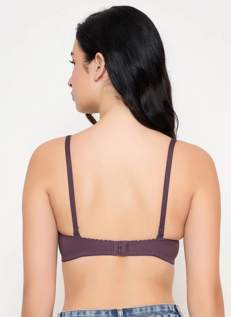 كلوفيا Clovia Padded Non-Wired Full Coverage Self Striped Multiway T-shirt Bra in Wine Colour