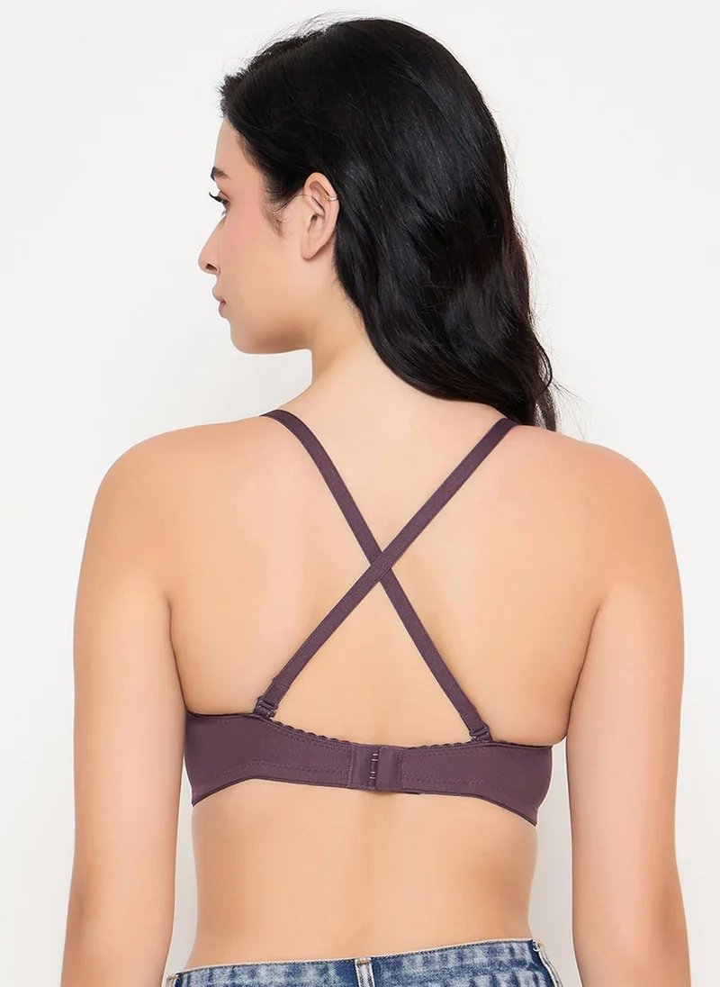 كلوفيا Clovia Padded Non-Wired Full Coverage Self Striped Multiway T-shirt Bra in Wine Colour