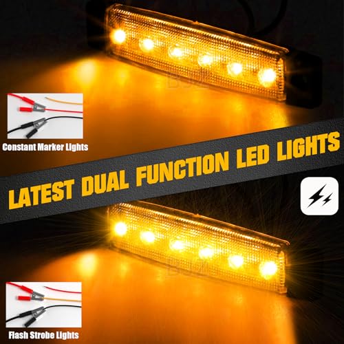 BJZ 3.8" Strobe+Steady Marker Lights Strip Dual Function Amber Trailer LED Side Clearance Tail Griller Flash Lights 12V Turn Signal Warning Waterproof Light for Trailer Truck Van RV ATV Bus, 10Pcs - Image 2