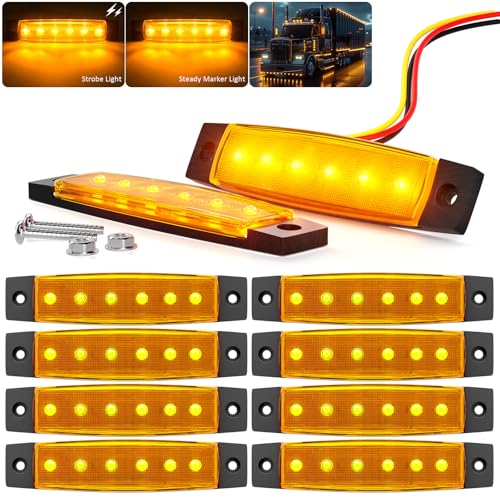 BJZ 3.8" Strobe+Steady Marker Lights Strip Dual Function Amber Trailer LED Side Clearance Tail Griller Flash Lights 12V Turn Signal Warning Waterproof Light for Trailer Truck Van RV ATV Bus, 10Pcs - Image 1