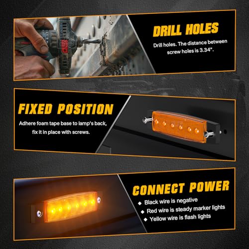 BJZ 3.8" Strobe+Steady Marker Lights Strip Dual Function Amber Trailer LED Side Clearance Tail Griller Flash Lights 12V Turn Signal Warning Waterproof Light for Trailer Truck Van RV ATV Bus, 10Pcs - Image 5