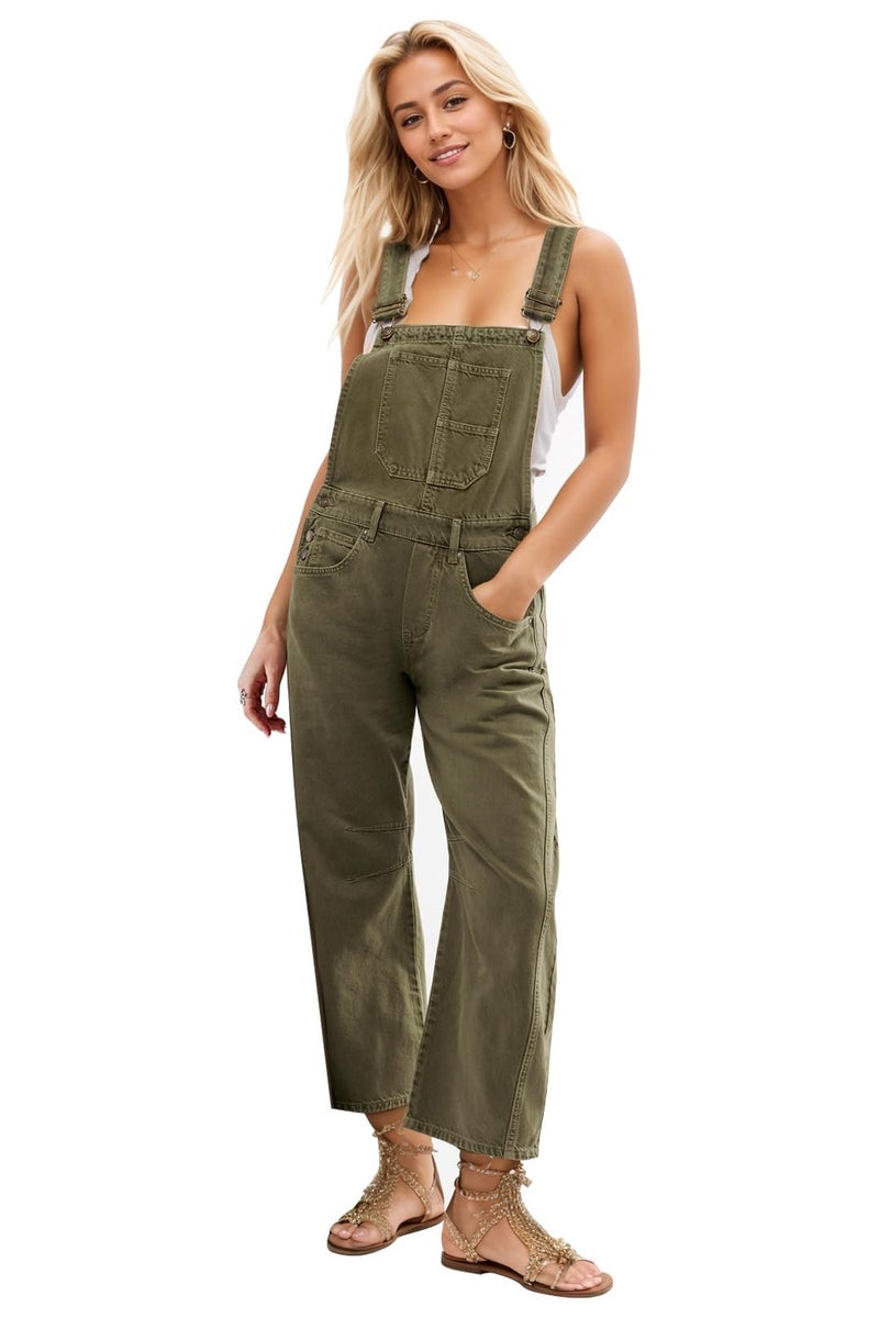 Ladyful Women's Overall Casual Straight Wide Leg Bib Jeans Overall Adjustable Straps Denim Romper Stretch Jumpsuits - Image 1